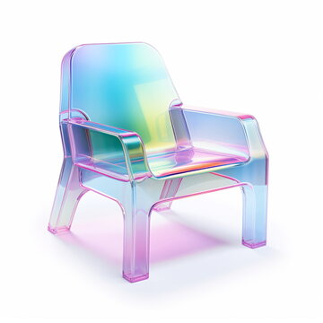 trendy holographic gradient modern chair isolated on white background. Futuristic chair In the style of holographic, retro futurism, webpunk. Object in hologram color.Generative ai