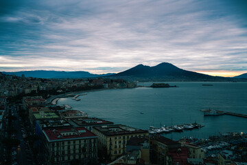 Stunning sunrise on a cloudy winter morning, Naples, Italy