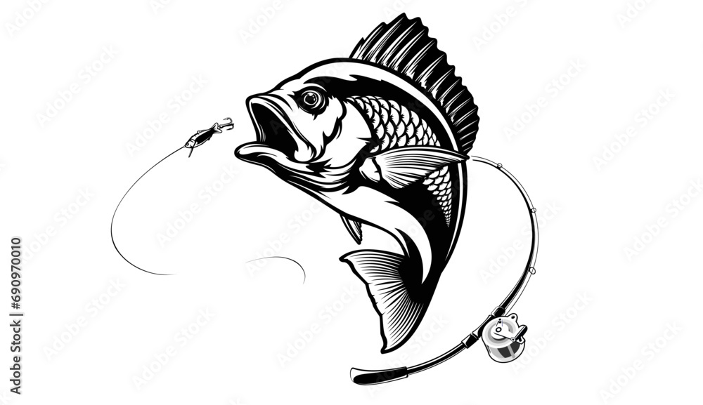 Wall mural Red snapper isolated vector illustration. Fishing logo of red snapper. Fishing emlem for company or sport club. Marine theme background. NOT AI.