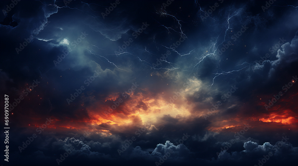 Wall mural beautiful sunset in the sky with dark and mysterious looking clouds