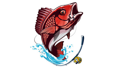 Red snapper isolated vector illustration. Fishing logo of red snapper. Fishing emlem for company or sport club. Marine theme background. NOT AI. - obrazy, fototapety, plakaty
