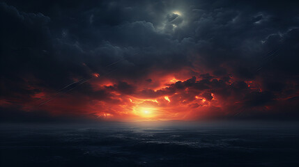 Obraz premium A beautiful sunset over the ocean with mysterious looking clouds 