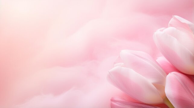 beautiful pink tulip lying on a pink powder.postcard, cosmetics, nature, macro, beauty, naturalness, romance, banner. © Muhammad