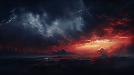  sunset with beautiful dark and mysterious clouds with lighting striking and rain with sunset, background