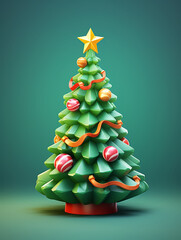 Christmas tree, 3D icon, green and red, claim material metrics, 3D rendering, smooth ash! Cut girl style, realistic use of light and color, soft gradient, honey style, ai generative