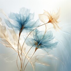 Abstract gentle transparent flowers, cyber silverpoint impressionism. Great as wallpaper, background, postcard, banner.