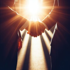 backlit handshake of  of two business people