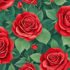 watercolour painted red roses pattern generative ai