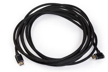 HDMI cable with full-size connectors on a white background