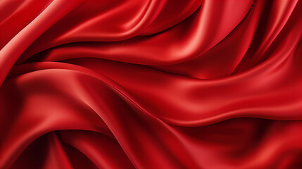 A close up of a bright red abstract satin fabric, luxury fabric background design - obrazy, fototapety, plakaty