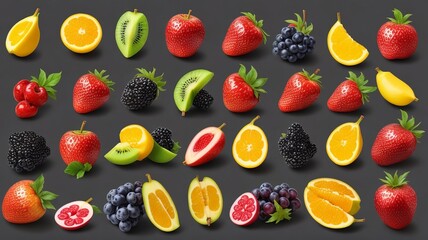 Assorted Fresh Fruits on a Dark Background