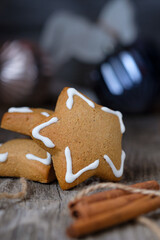 Christmas decor on wooden background.