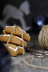 Christmas decor on wooden background
