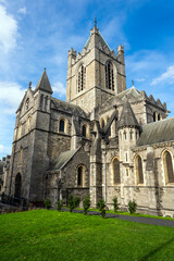 Fototapeta na wymiar Exterior view of Christchurch Cathedral, in Dublin, Ireland, medieval church built in 11th century.