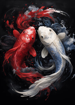 Koi Fish and Gold Fish in Japanese Style
