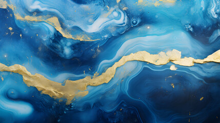 Fototapeta na wymiar Style incorporates the swirls of marble or the ripples of agate. Very beautiful blue paint with the addition of gold powder. background. Generative AI.
