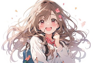 Obraz premium portrait of a cute happy smiling anime girl on a white background