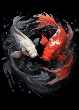 Koi Fish and Gold Fish in Japanese Style