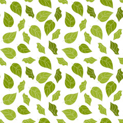 Seamless pattern, tea leaves on a white background. Print, background, textile, wallpaper, vector