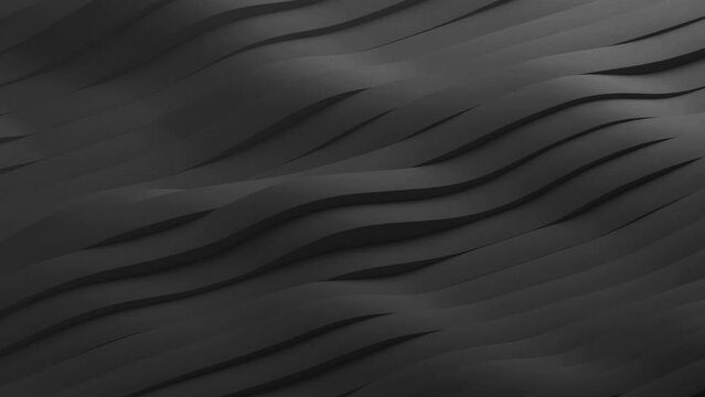 Abstract dark grey 3d wavy stripes and lines background, 4k loop