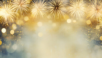 Vintage golden fireworks background with place for text.
