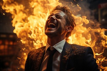 The concept of emotional burnout in a person, the nervous and mental state of a man, burning a person in a fire.
