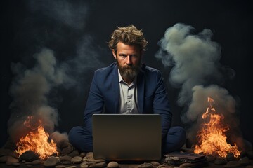 The concept of office and business burnout in a man. - obrazy, fototapety, plakaty