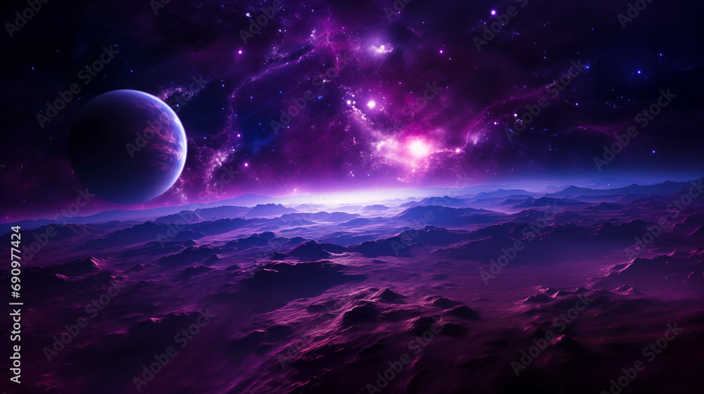 Wall mural illustration of a space cosmic background of supernova nebula and stars, glowing mysterious universe