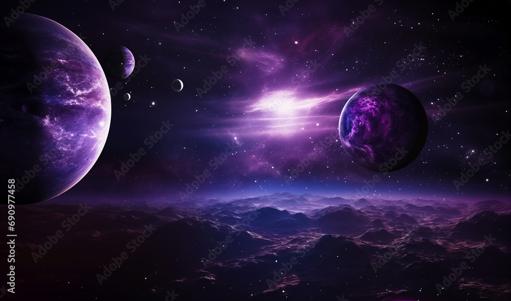 Wall mural illustration of a space cosmic background of supernova nebula and stars, glowing mysterious universe