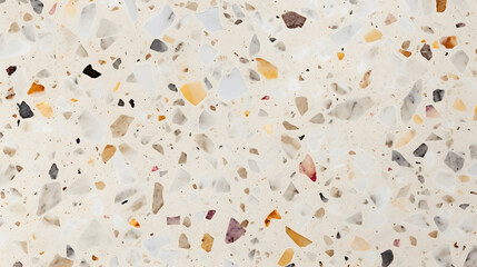 Terrazzo marble flooring seamless texture. Natural stones, granite, marble, quartz, limestone, concrete. Beige background with colored chips texture marble. Generative AI.