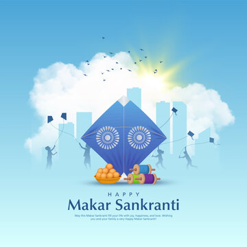Creative vector illustration of Happy Makar Sankranti holiday India festival