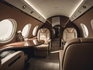 A private jet interior with leather seats