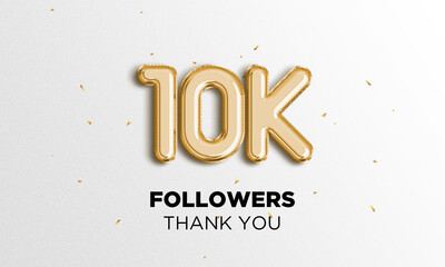 10k followers celebration. Social media poster. Followers thank you lettering. 3D Rendering