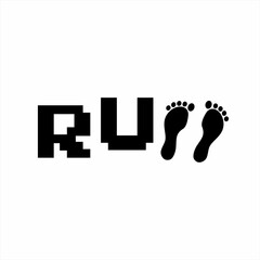 Abstract run word design with footprint symbol on letter N.