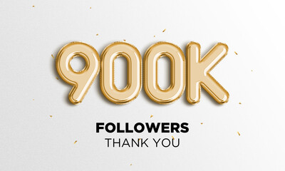 900k followers celebration. Social media poster. Followers thank you lettering. 3D Rendering