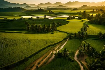 rice field at sunset