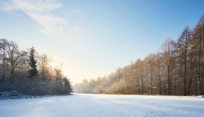 Fototapeta na wymiar 雪の積もった美しい平原と木々