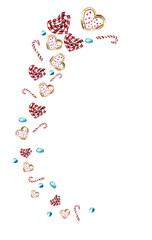 Composition for Christmas. Gifts, cupcake, cake,cookies,fir branches. Composition for Christmas. Gifts, cupcake, cake,cookies, fir branches. Watercolor hand drawn illustration. Winter holiday.