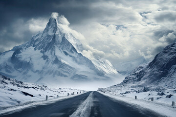 Road in the mountains, snowy landscape