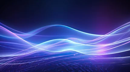 Fotobehang Futuristic neon light stripes. bright sparkling background. Neon purple sparkling wave lines.Purple glowing wave vortices, impulse cable lines. © @_ greta