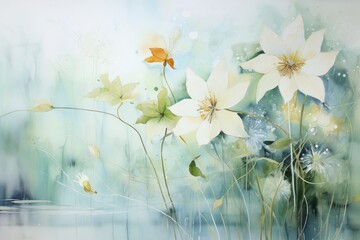 Fototapeta na wymiar Whispers of Spring: Ethereal Watercolor Florals