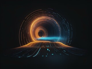 transparent glowing vortex, glowing lines, black background, for design, isolated