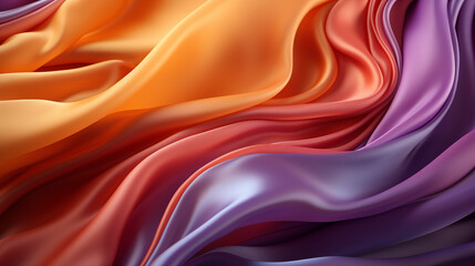 Obraz premium Abstract Background with 3D Wave Bright Gold and Purple Gradient Silk Fabric, AI generate