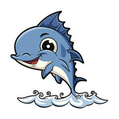 Cute little marlin icon cartoon giving thumb up 