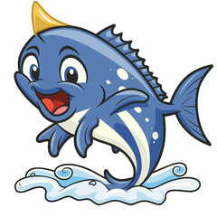 Cute little marlin icon cartoon giving thumb up 