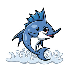 Cute little marlin icon cartoon giving thumb up 