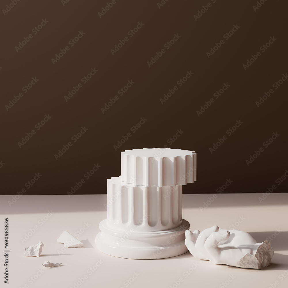 Poster product presentation antique white columns 3d rendering background. fashion object display mockup. p