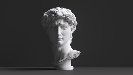 Greek sculpture, David Michelangelo bust, 3d rendering ancient man face - 690985837