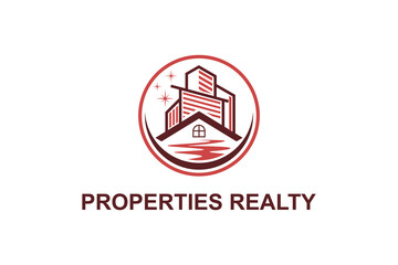 Real estate property logo design building skyscraper river lake element.