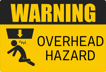 Printable rectangle yellow safety sign overhead hazard risk of fall from height, falling parts for industrial engineering safety sign